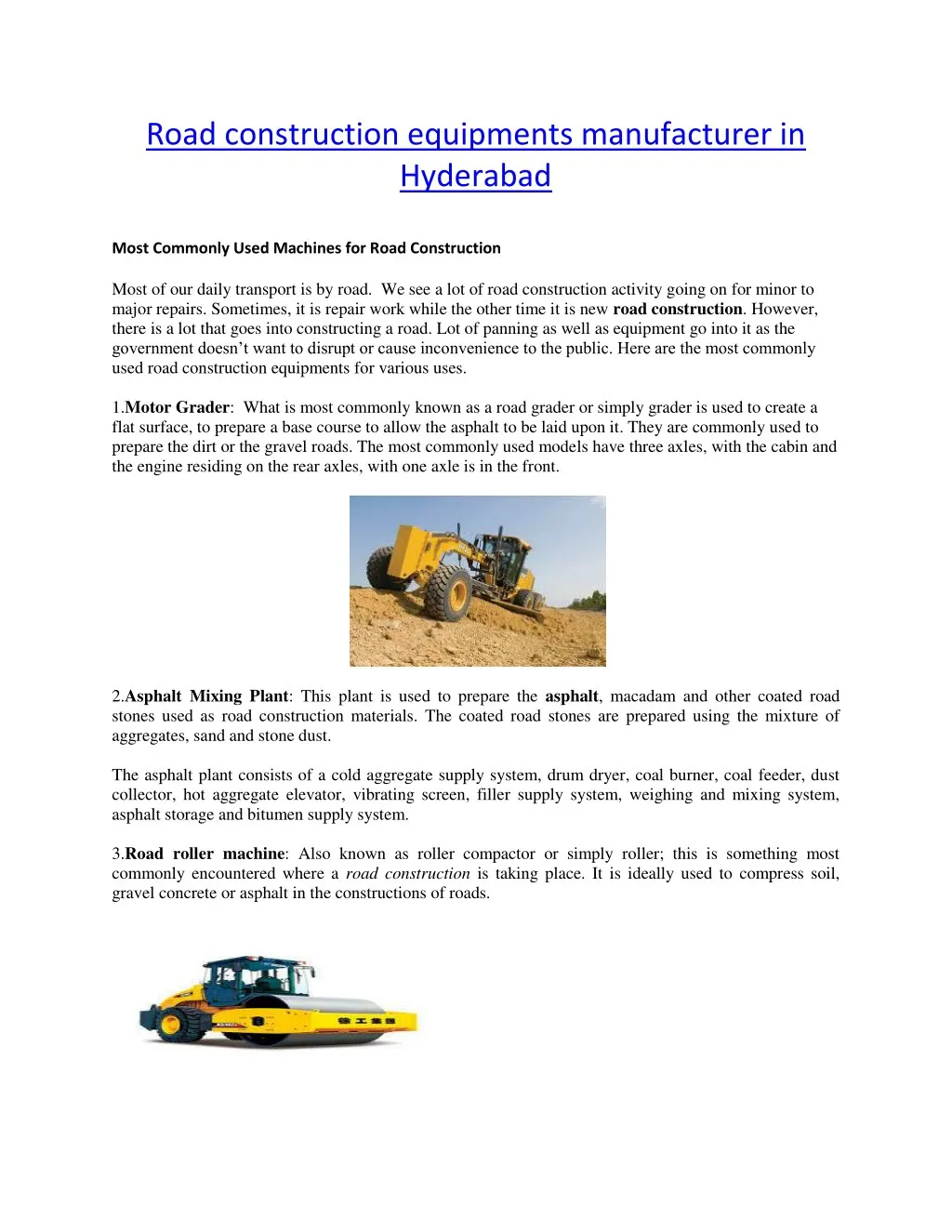 road construction equipments manufacturer
