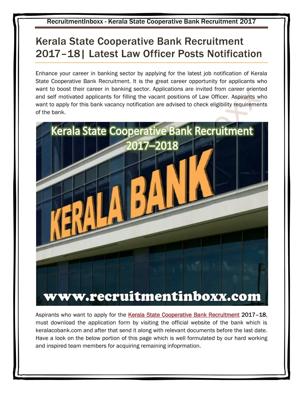 recruitmentinboxx kerala state cooperative bank