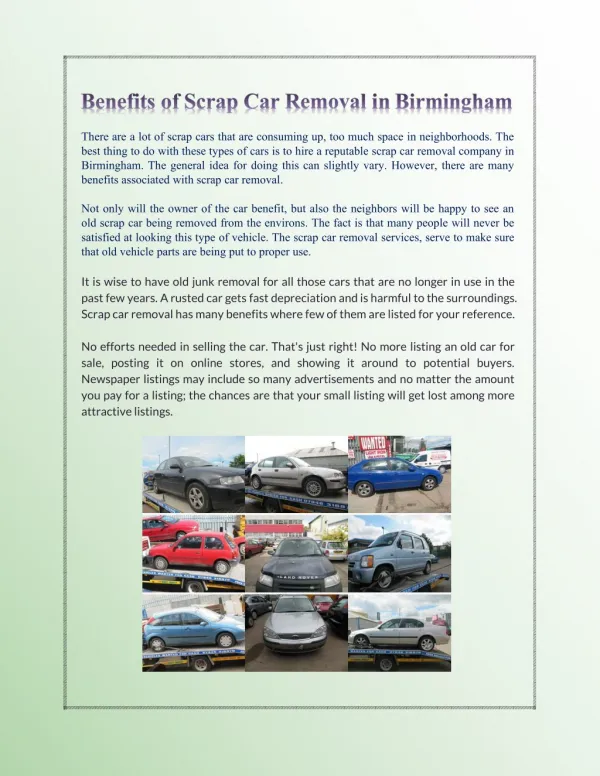 Benefits of Scrap Car Removal in Birmingham