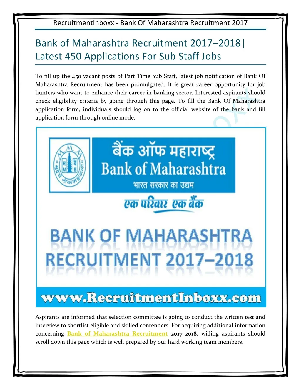 recruitmentinboxx bank of maharashtra recruitment