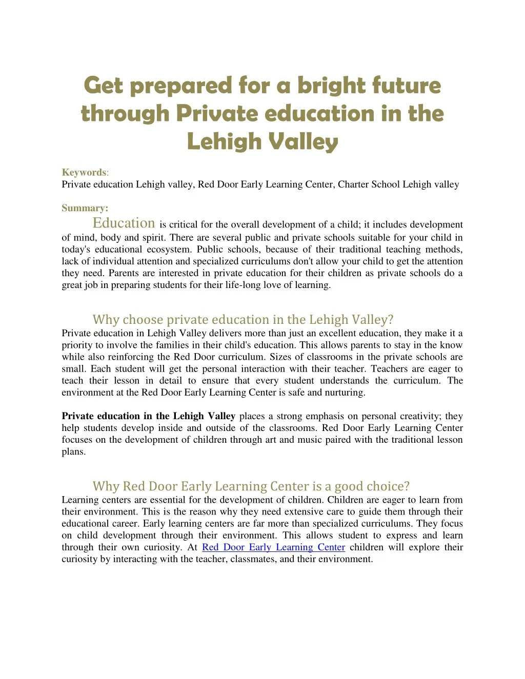 get prepared for a bright future through private