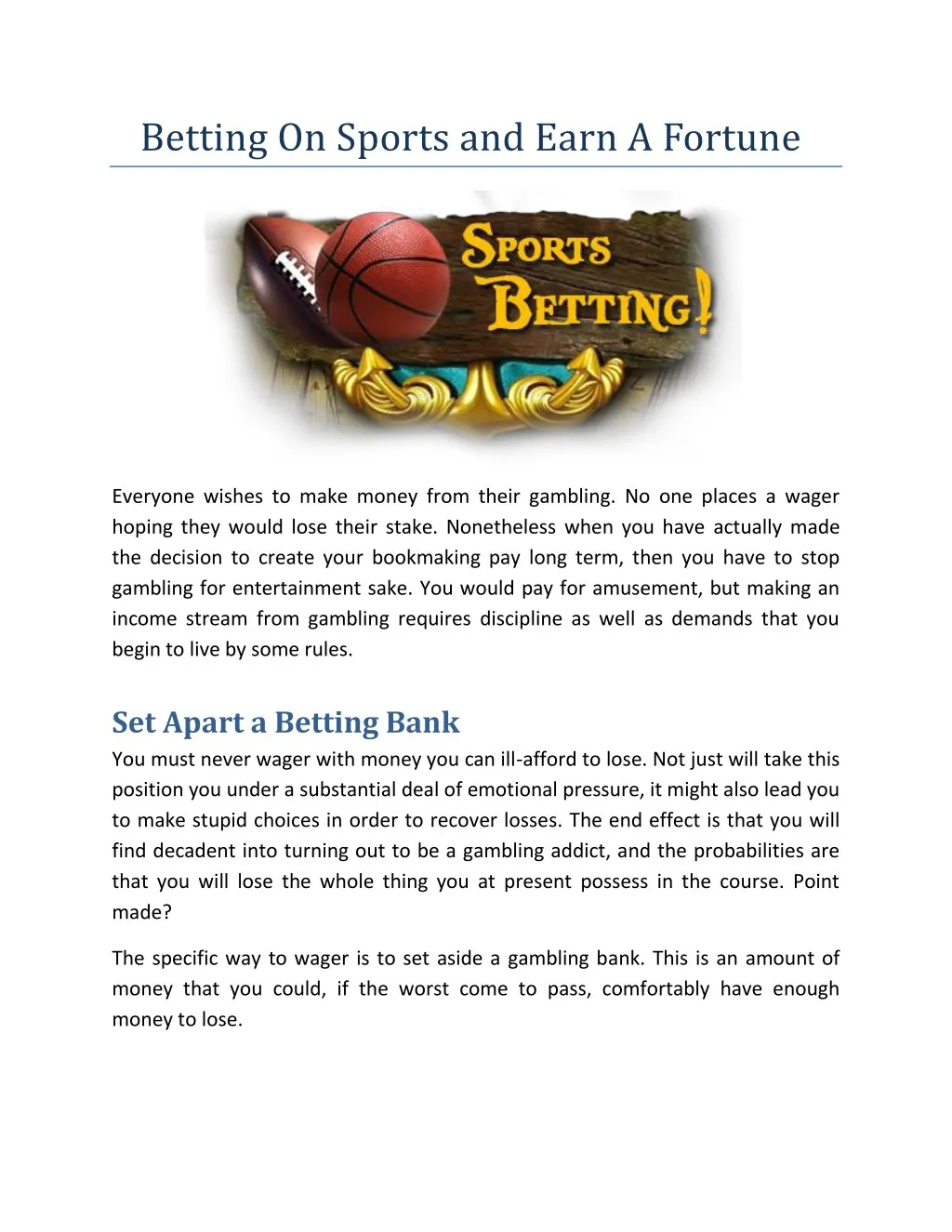 betting on sports and earn a fortune