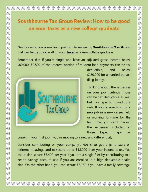 Southbourne Tax Group Review: How to be good on your taxes as a new college graduate