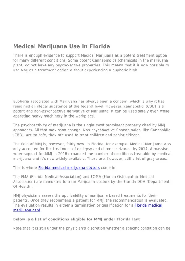Florida Medical Marijuana Doctors Providing MMJ Cards to Patients with Qualifying Conditions