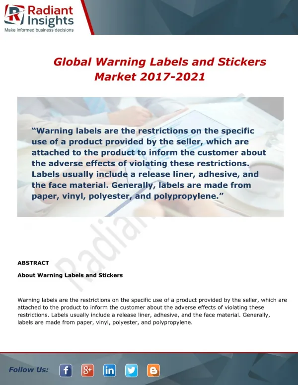 Global Warning Labels and Stickers Market Growth, Scope and Overview Report 2017-2021