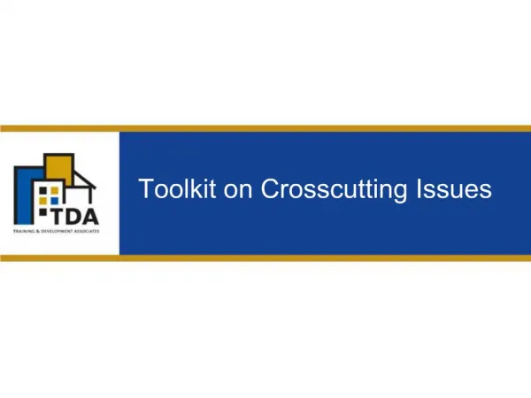 Toolkit on Crosscutting Issues