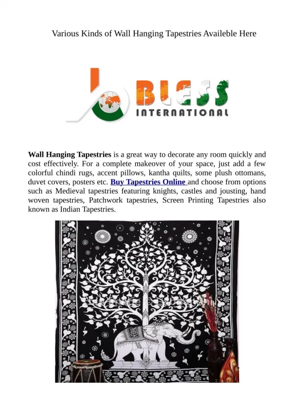 Various Kinds of Wall Hanging Tapestries Availeble Here