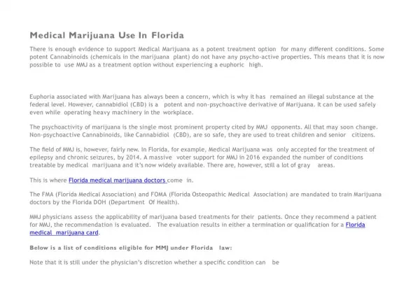 Florida Medical Marijuana Doctors Providing MMJ Cards to Patients with Qualifying Conditions