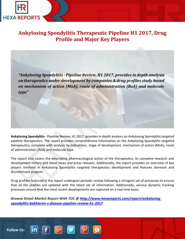 Ankylosing Spondylitis Therapeutics Drugs and Companies Pipeline Review, H1 2017