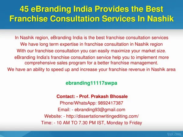 45 eBranding India Provides the Best Franchise Consultation Services In Nashik
