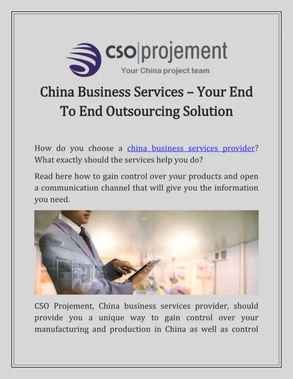 China Business Services – Your End To End Outsourcing Solution