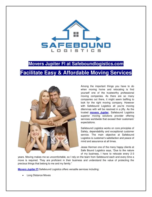 Movers Jupiter Fl at Safeboundlogistics.com