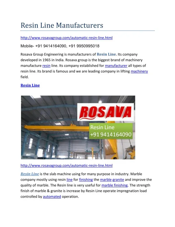 Resin Line Manufacturers