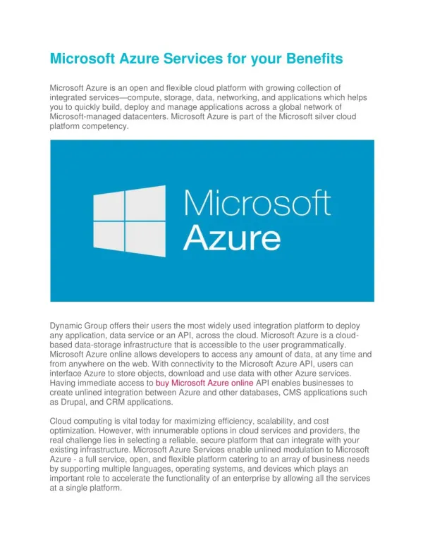 Microsoft azure services for your benefits