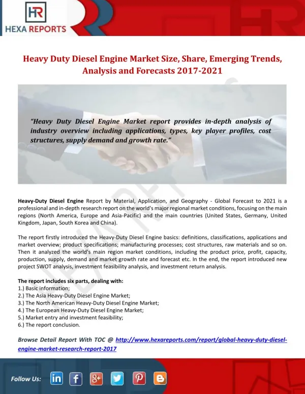 Heavy duty diesel engine market share,size,trends and analysis 2017 2021