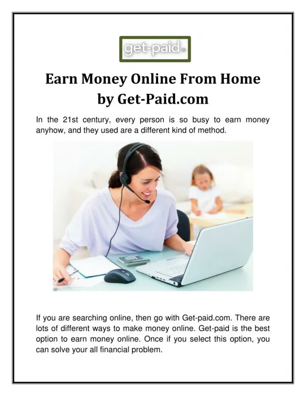 Earn Money Online From Home By Get-Paid.com