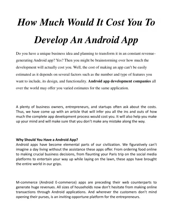 How Much Would It Cost You To Develop An Android App
