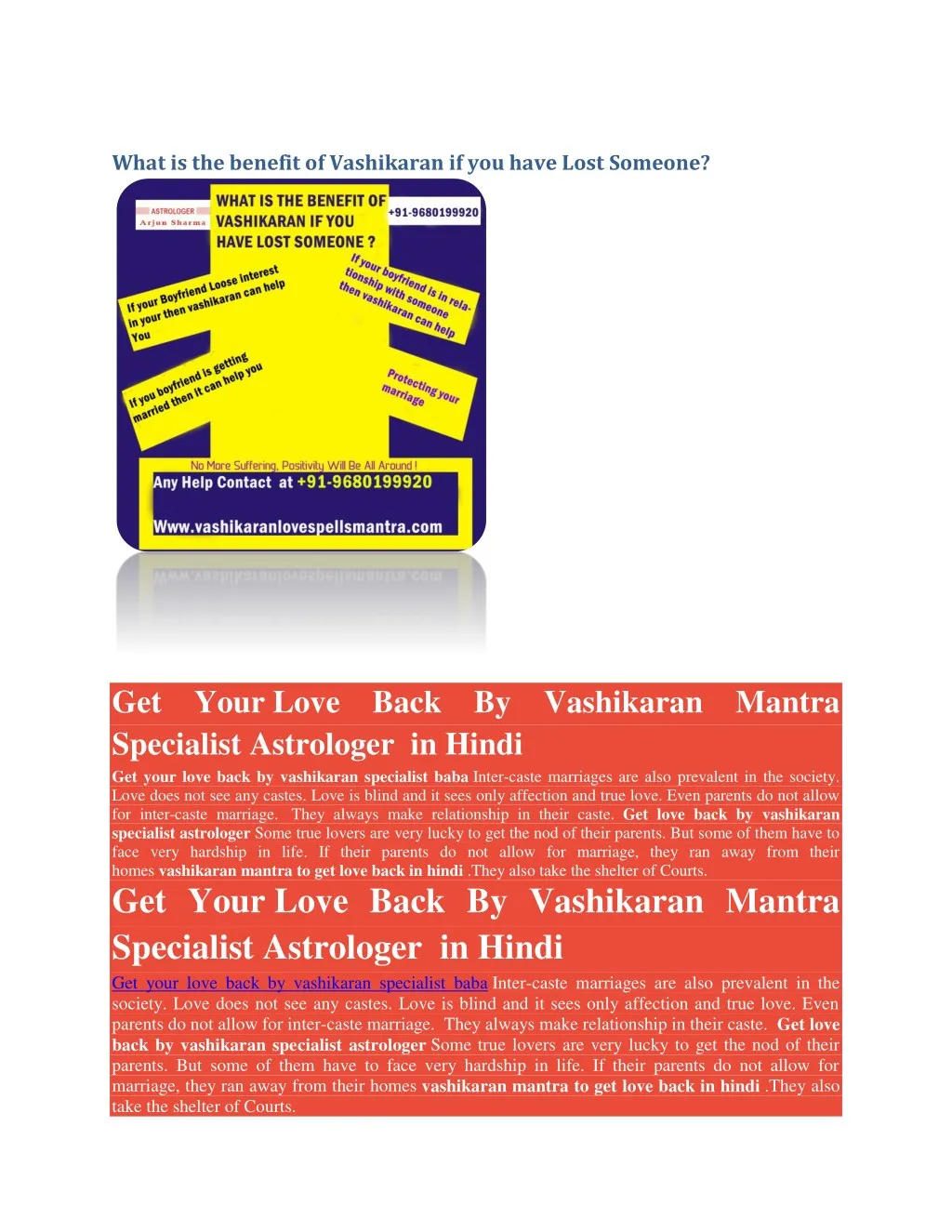 what is the benefit of vashikaran if you have
