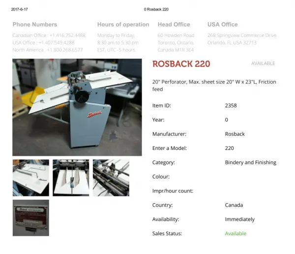 Buy Used ROSBACK 220 Machine