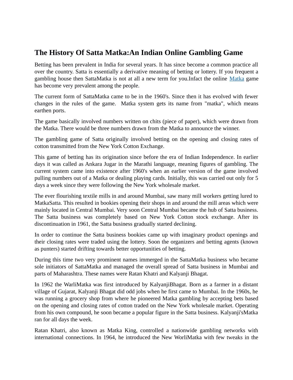 the history of satta matka an indian online