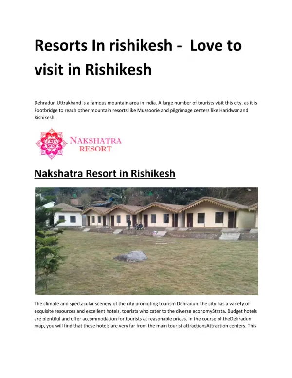 Resorts in rishikesh - Learn how to book resort online