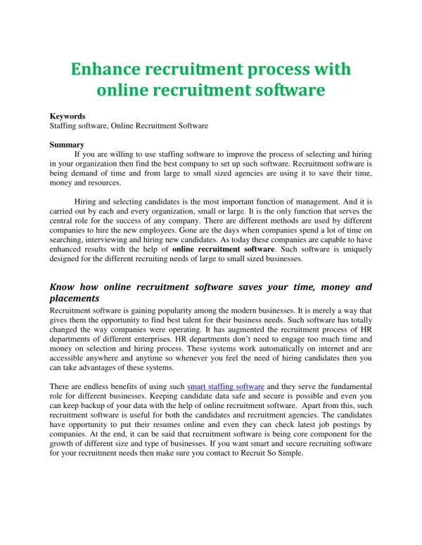 Enhance recruitment process with online recruitment software