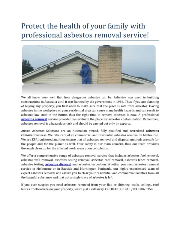 Asbestos Removal & Disposal Service In Melbourne