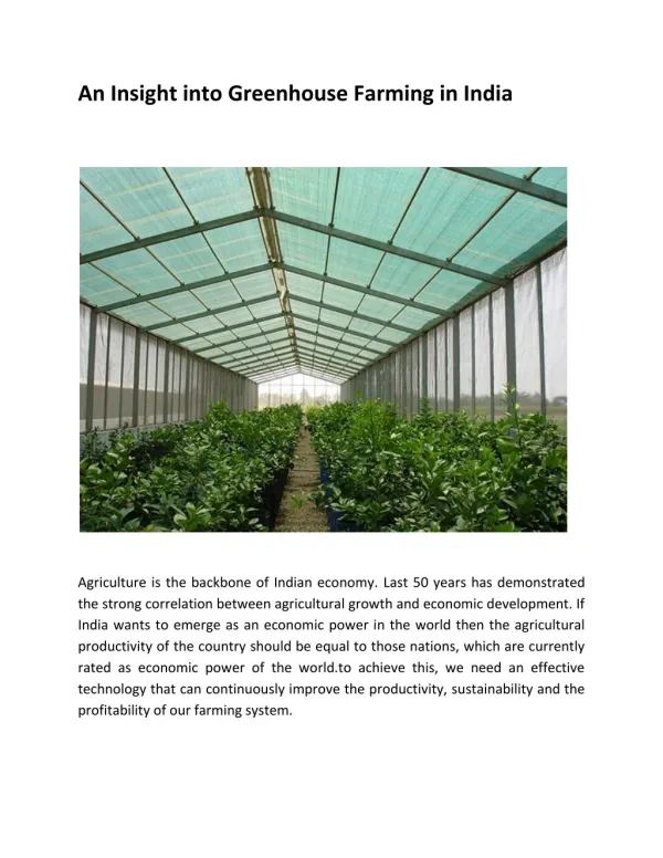 An Insight into Greenhouse Farming in India