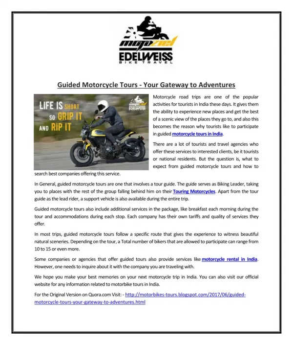 Guided Motorcycle Tours - Your Gateway to Adventures