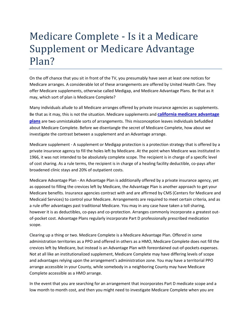 medicare complete is it a medicare supplement