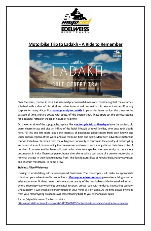 Motorbike Trip to Ladakh - A Ride to Remember