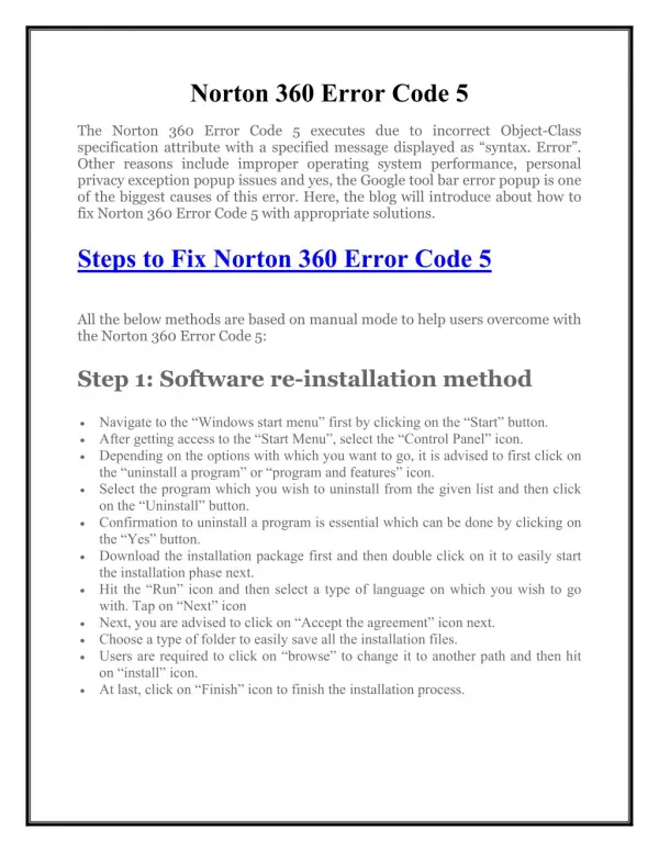 1800-431-268 - Simple Step to Fix Norton 360 Error Code 5