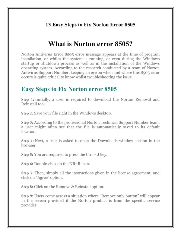 13 Easy Steps to Fix Norton Error 8505 - 1800-431-268 Toll Free