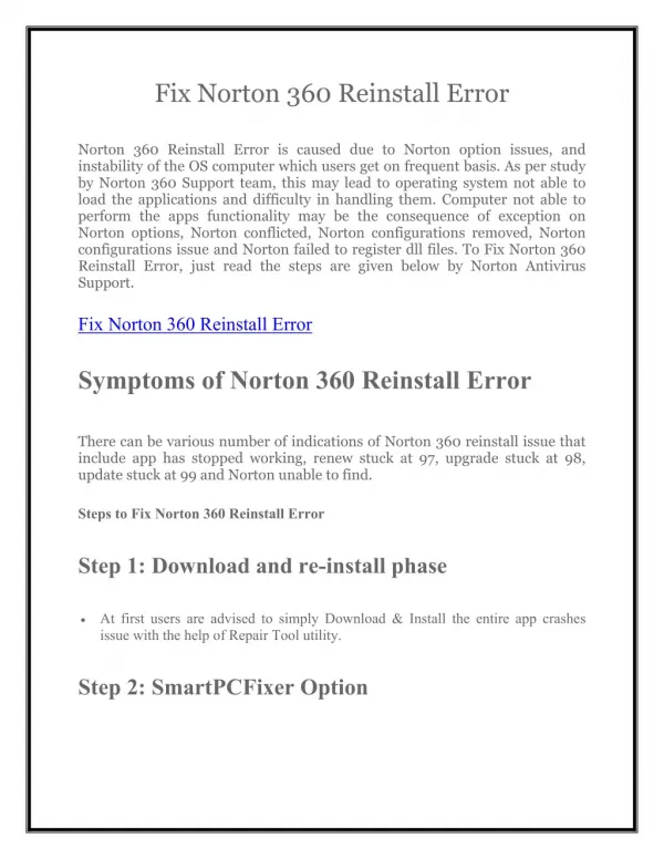 Norton Help 1800-431-268 to Fix Norton 360 Reinstall Error