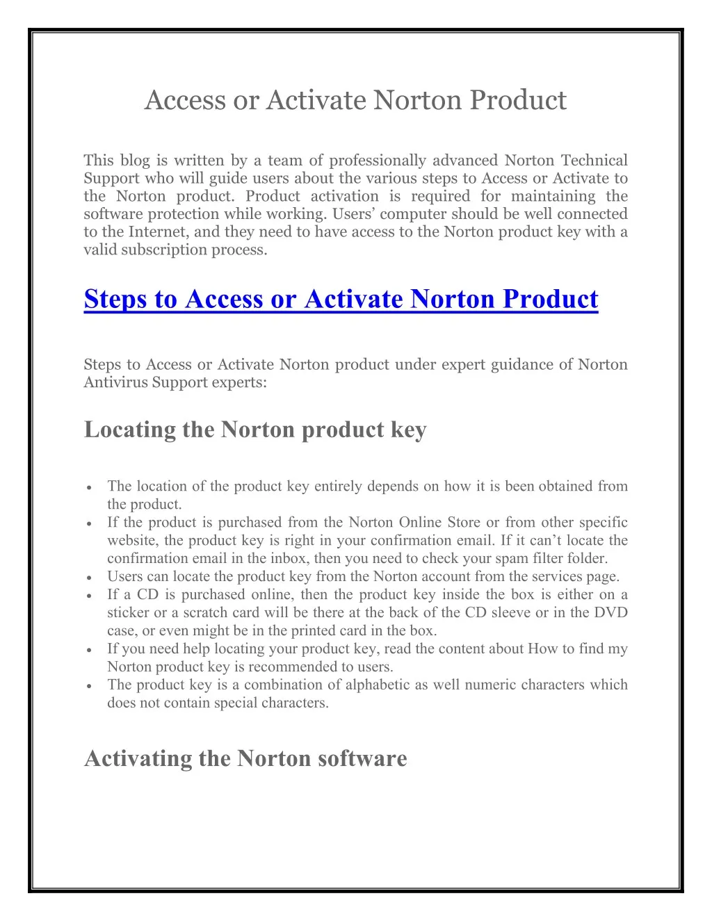 access or activate norton product