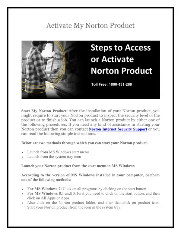 Norton Support 1800-431-268 to Activate My Norton Product