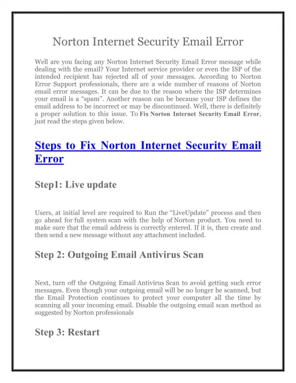 Norton Support 1800-431-268 to Fix Norton Internet Security Email Error