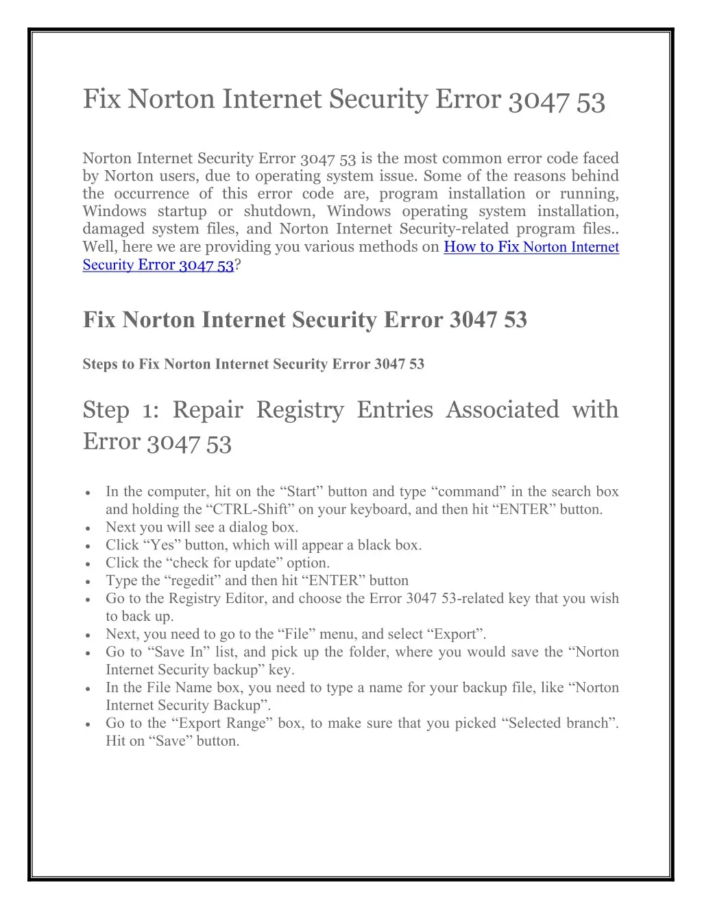 fix norton internet security error 3047 53