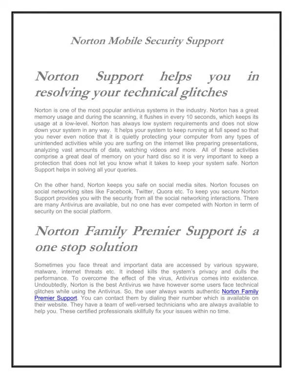 Support 1800-431-268 for Norton Mobile Security & Norton Family Premier