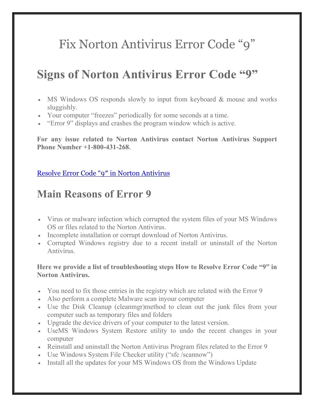fix norton antivirus error code 9