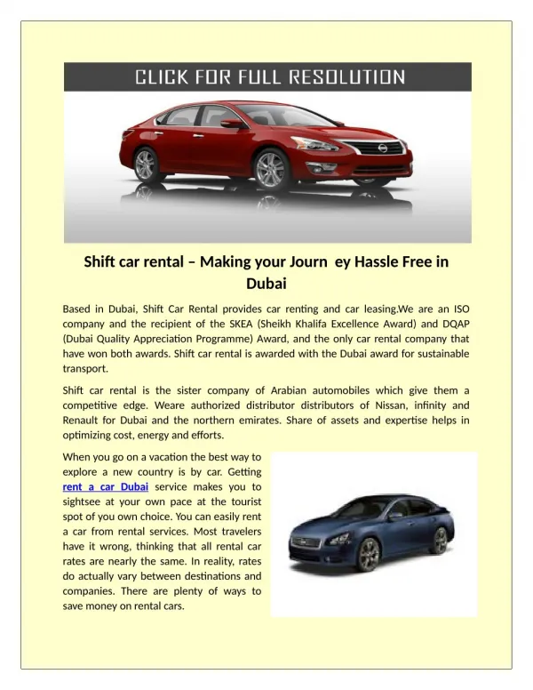 Shift car rental provide the car for rent in Dubai
