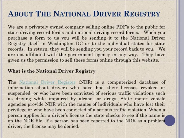 About The National Driver Registry