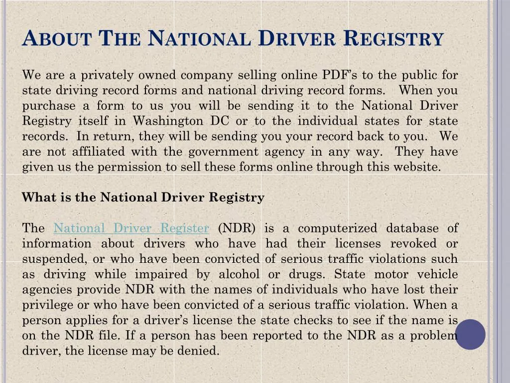 about the national driver registry