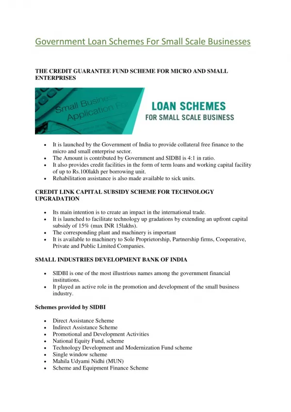 Government Loan Schemes For Small Scale Businesses