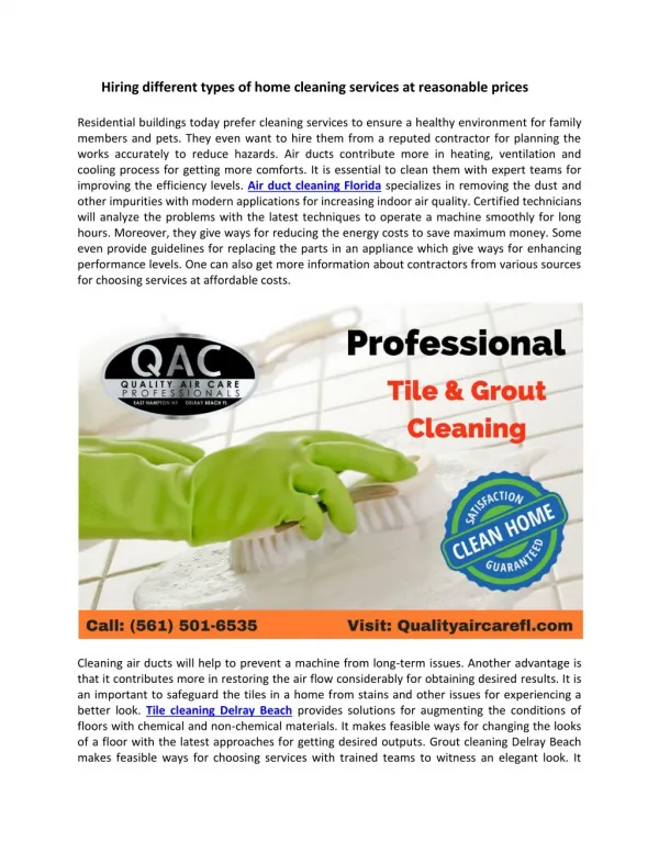 Hiring different types of home cleaning services at reasonable prices