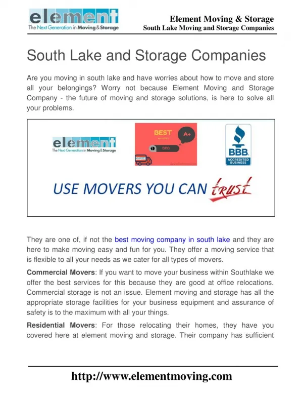South Lake Moving and Storage Companies