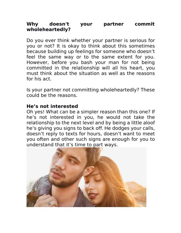 Why doesn't your partner commit wholeheartedly?