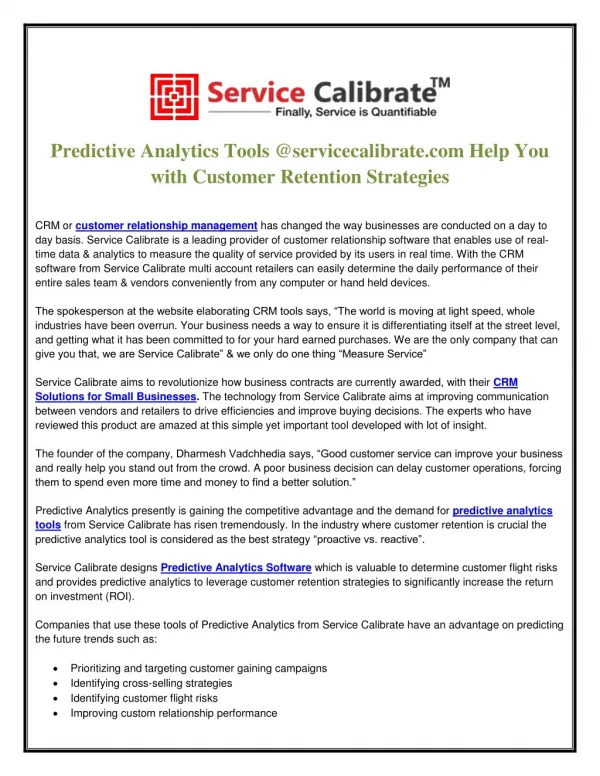 Predictive Analytics Tools @servicecalibrate.com Help You with Customer Retention Strategies