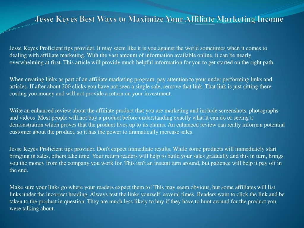 jesse keyes best ways to maximize your affiliate marketing income