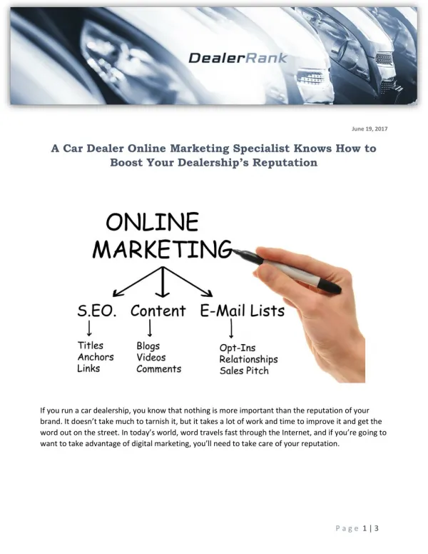 A Car Dealer Online Marketing Specialist Knows How to Boost Your Dealership’s Reputation